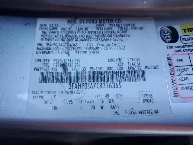 2012 FORD FUSION SEL  