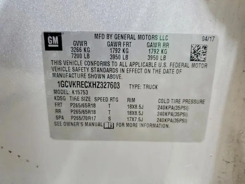 2017 CHEVROLET SILVERADO K1500 LT  