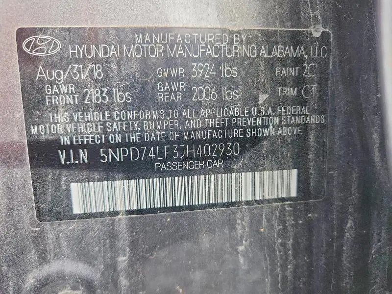2018 HYUNDAI ELANTRA SE  