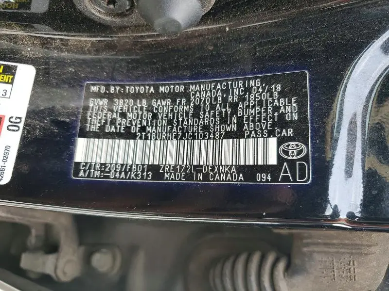 2018 TOYOTA COROLLA L  