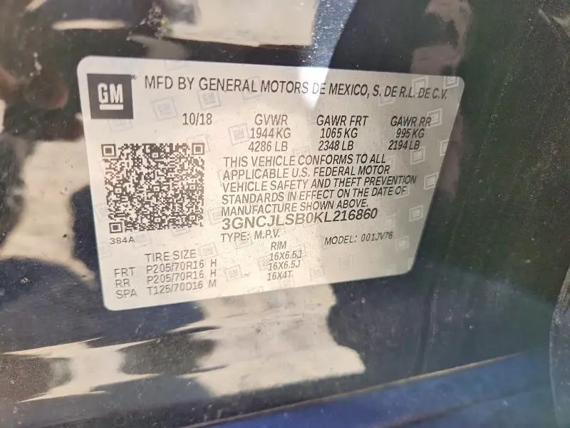 2019 CHEVROLET TRAX 1LT  