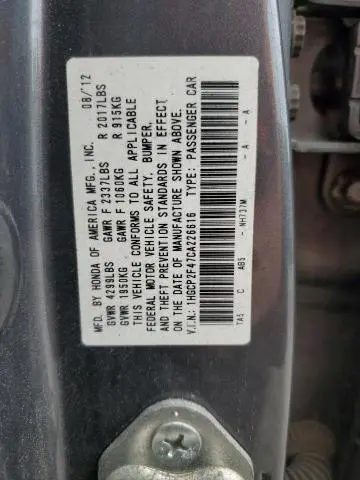 2012 HONDA ACCORD LXP  