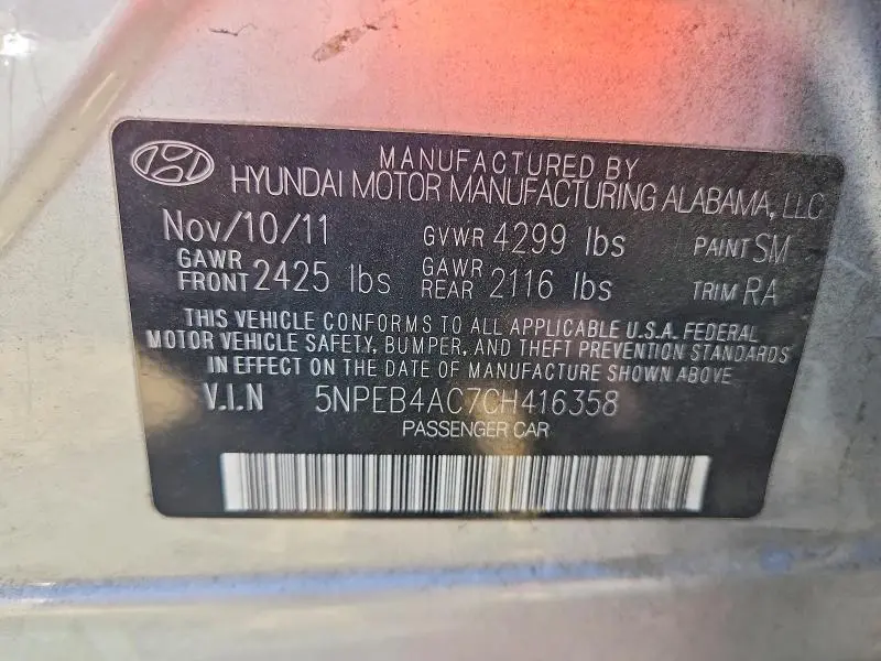 2012 HYUNDAI SONATA GLS  
