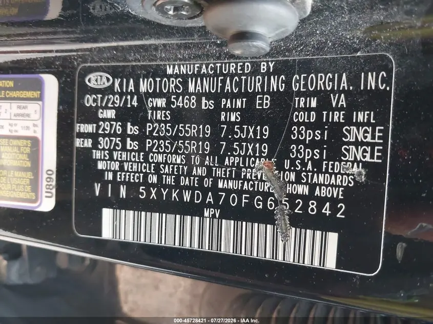 2015 KIA SORENTO LIMITED V6