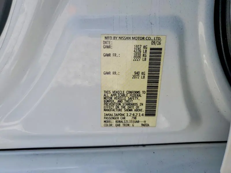 2017 NISSAN ALTIMA 2.5 SV  