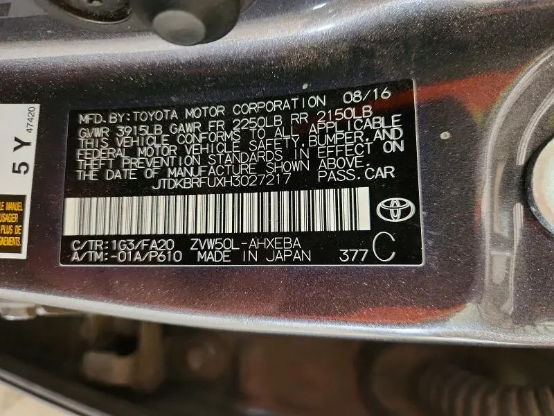 2017 TOYOTA PRIUS TWO  