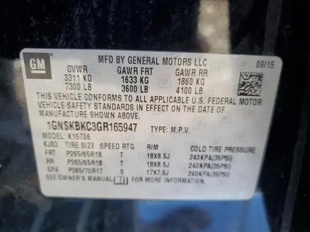 2016 CHEVROLET TAHOE K1500 LT  