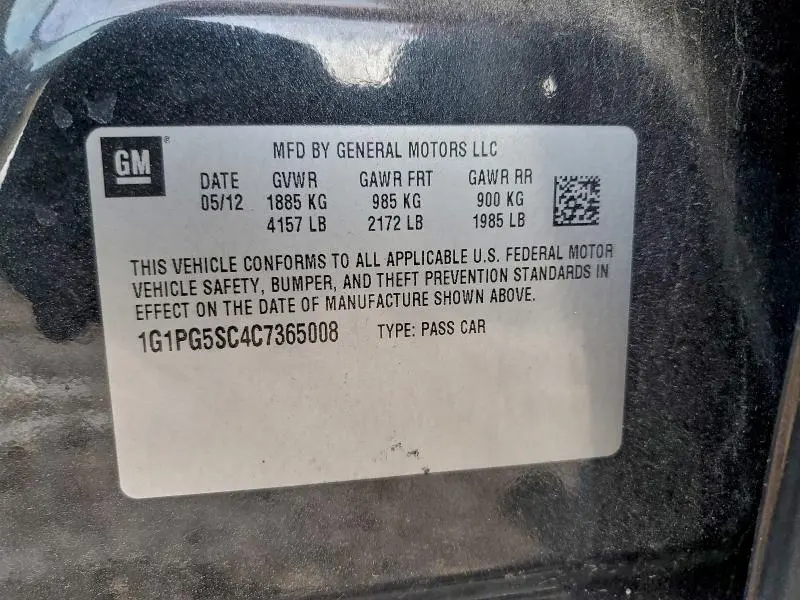 2012 CHEVROLET CRUZE LT  