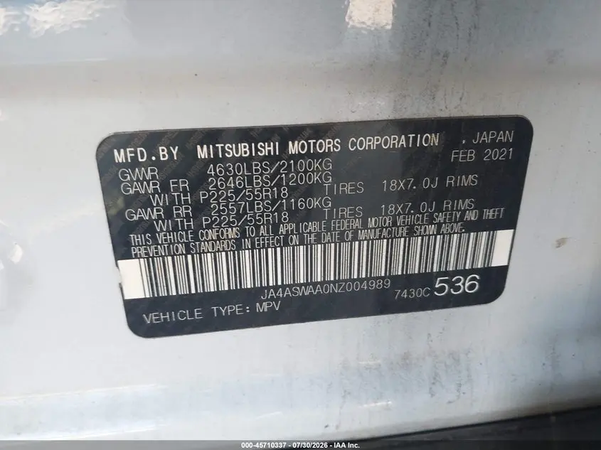 2022 MITSUBISHI ECLIPSE CROSS SE/SE SPECIAL EDITION/SEL/SEL SPECIAL EDITION