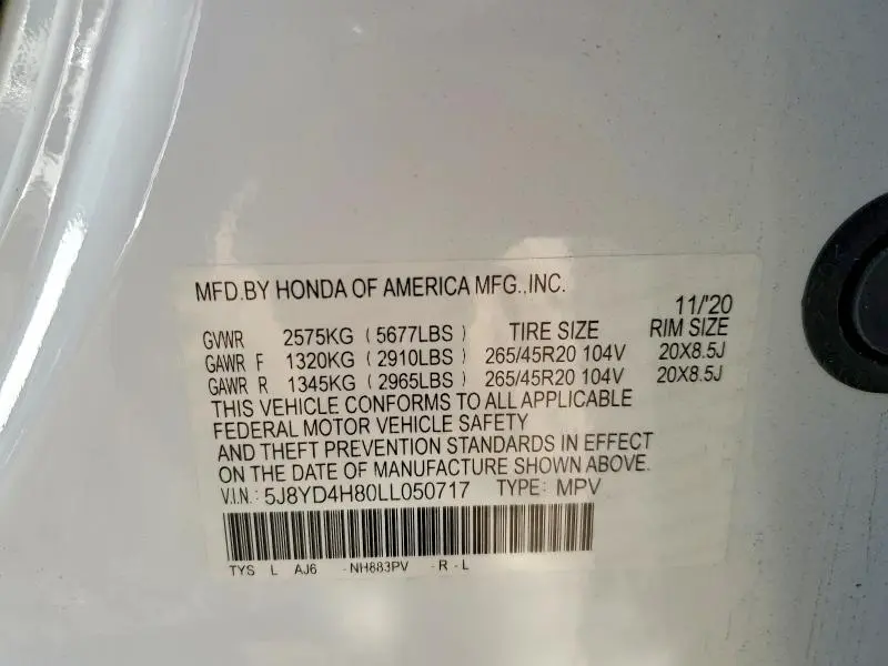 2020 ACURA MDX ADVANCE  