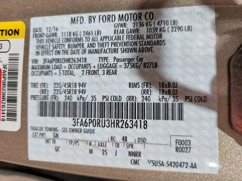 2017 FORD FUSION TITANIUM HEV  