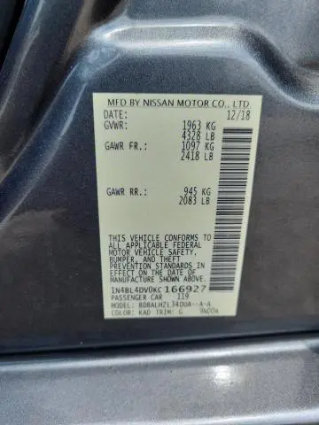 2019 NISSAN ALTIMA SV  