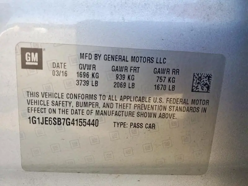 2016 CHEVROLET SONIC LTZ  