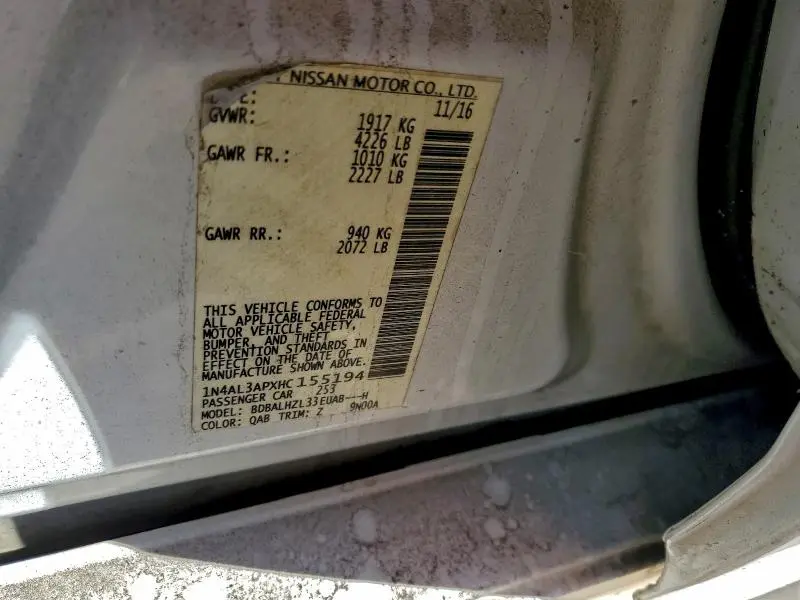 2017 NISSAN ALTIMA 2.5  