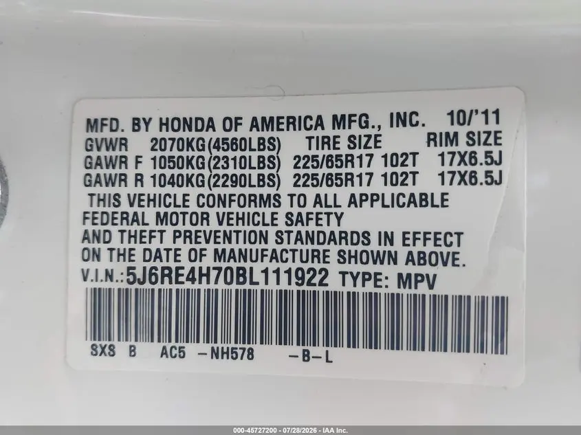 2011 HONDA CR-V EX-L