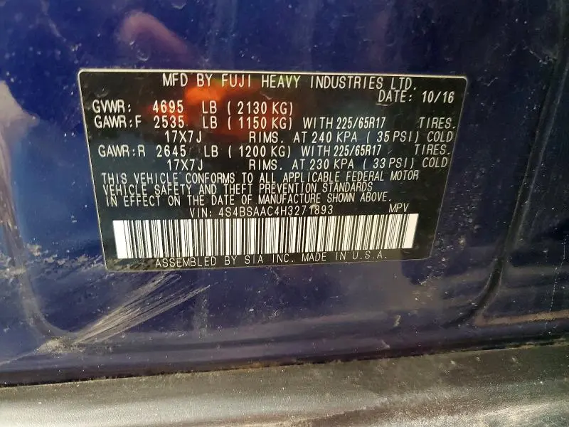 2017 SUBARU OUTBACK 2.5I  