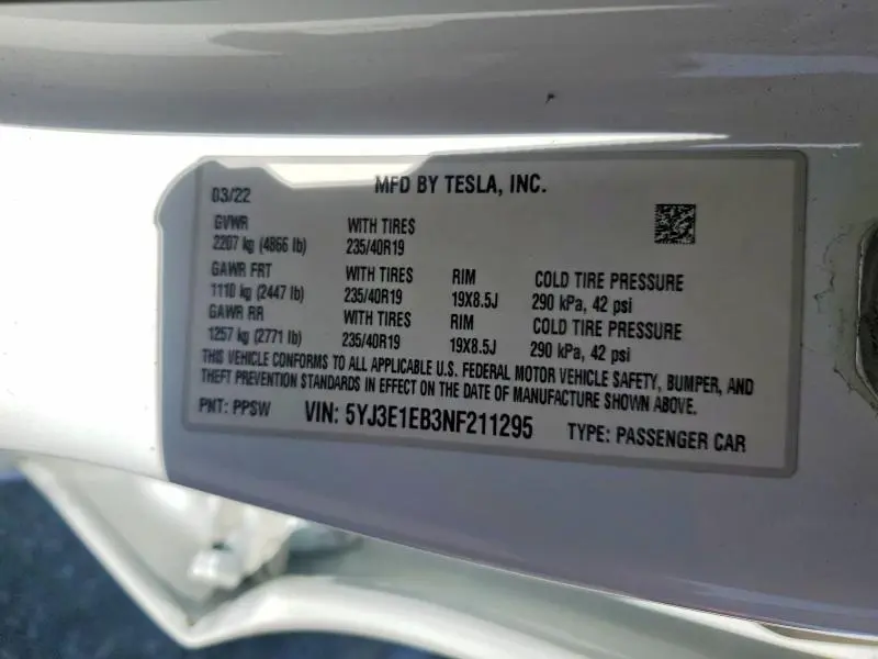 2022 TESLA MODEL 3   