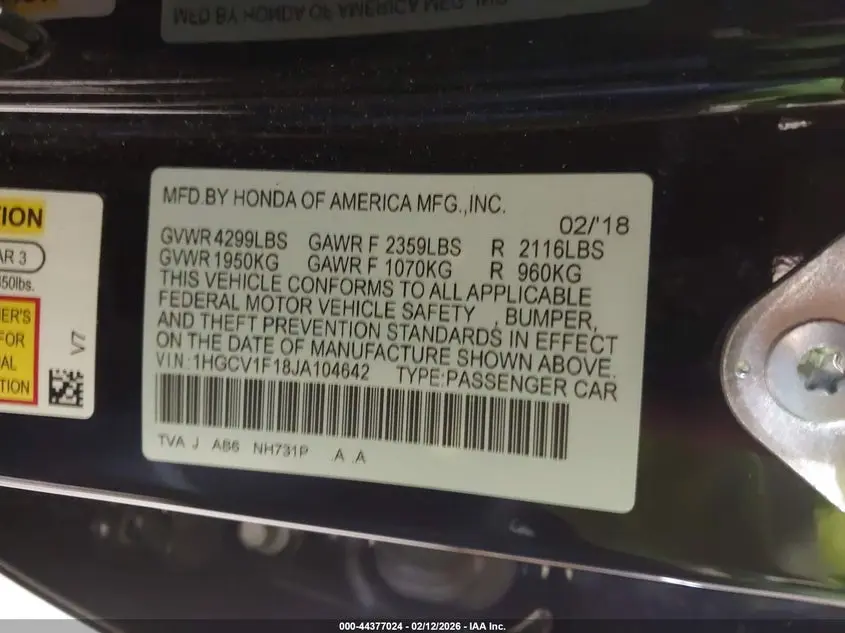 2018 HONDA ACCORD LX