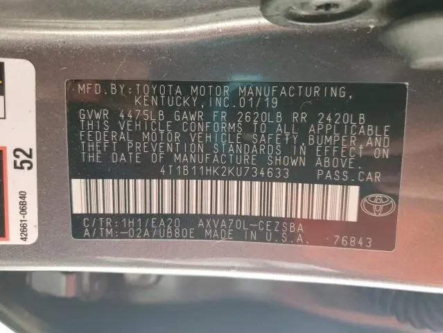 2019 TOYOTA CAMRY L  