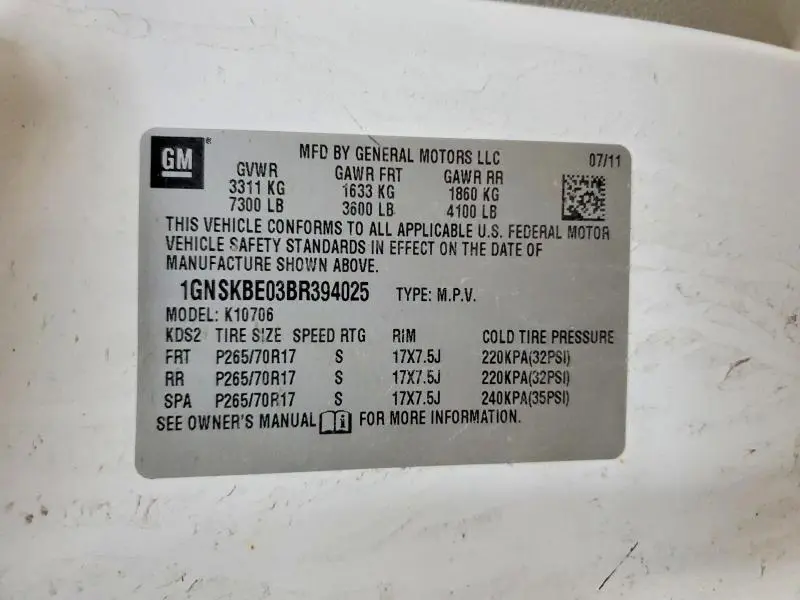 2011 CHEVROLET TAHOE K1500 LT  