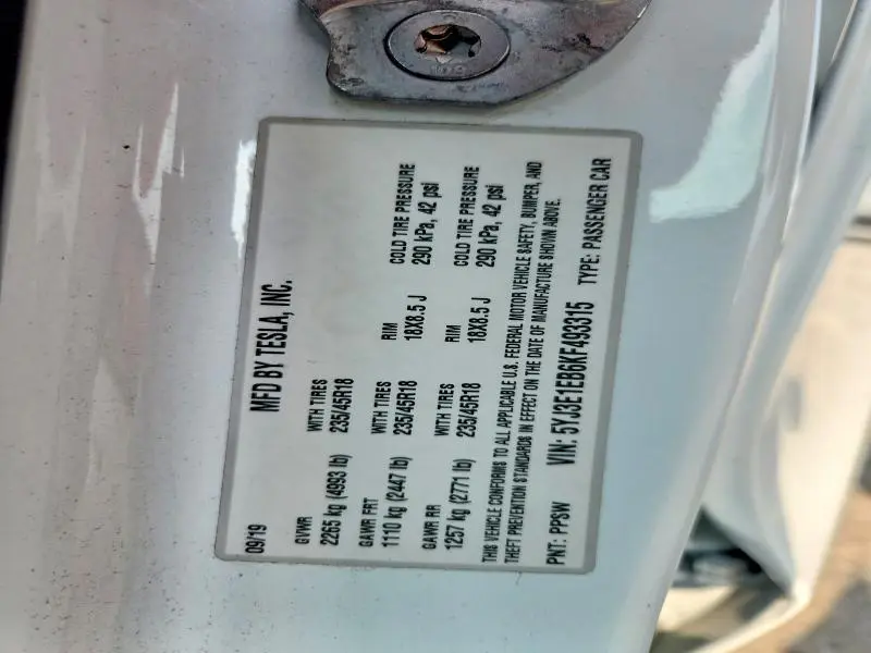 2019 TESLA MODEL 3   