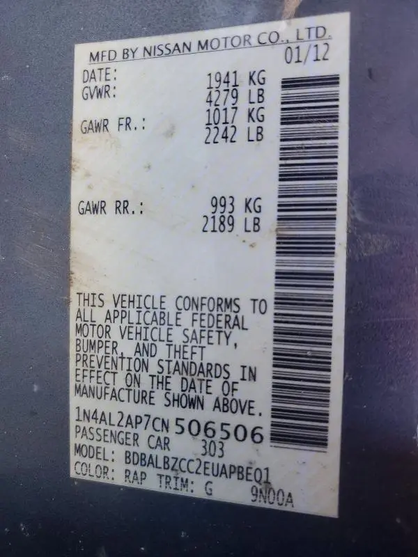 2012 NISSAN ALTIMA 2.5  