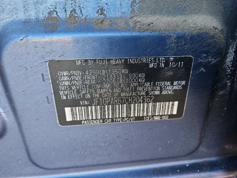 2012 SUBARU IMPREZA SPORT LIMITED  