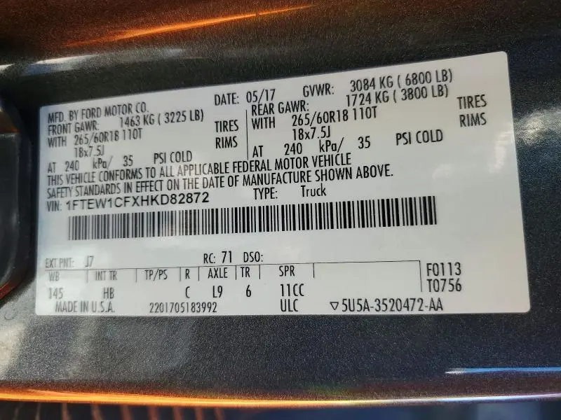 2017 FORD F150 SUPERCREW  