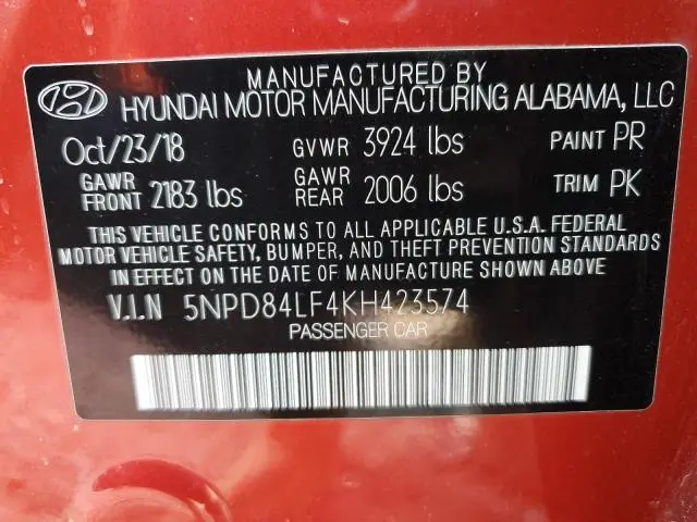 2019 HYUNDAI ELANTRA SEL  