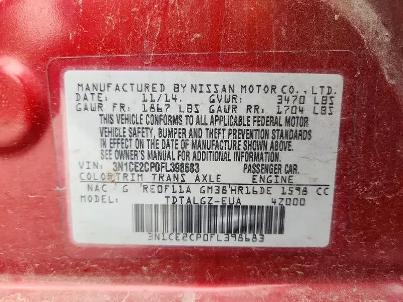 2015 NISSAN VERSA NOTE SR  