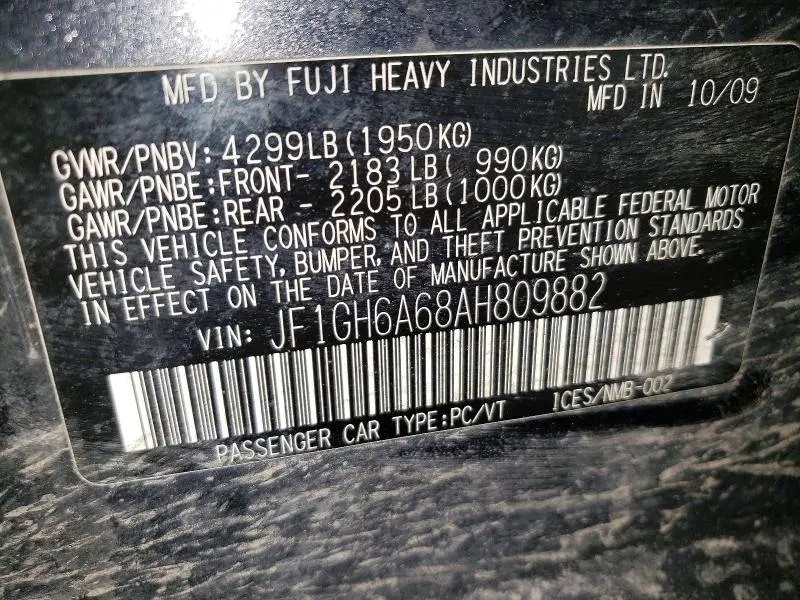 2010 SUBARU IMPREZA 2.5I  