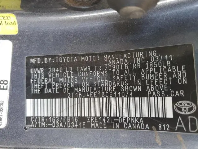 2011 TOYOTA COROLLA BASE  