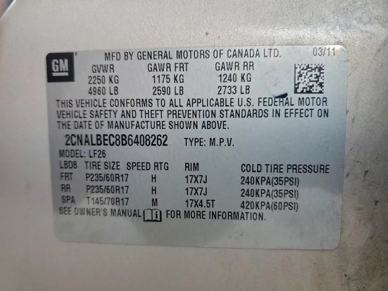 2011 CHEVROLET EQUINOX LS  