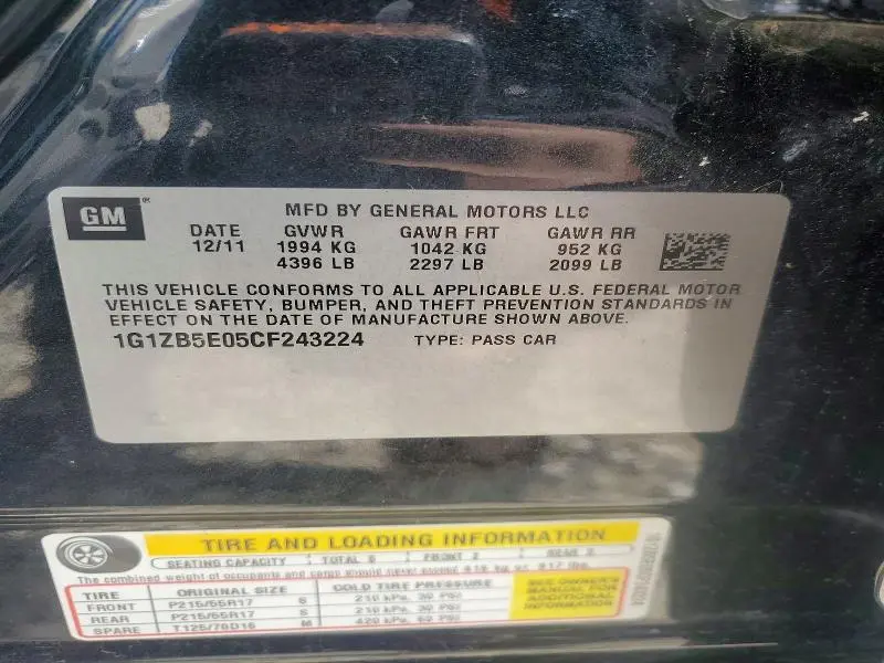 2012 CHEVROLET MALIBU LS  