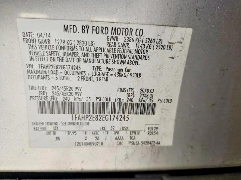 2014 FORD TAURUS SEL  