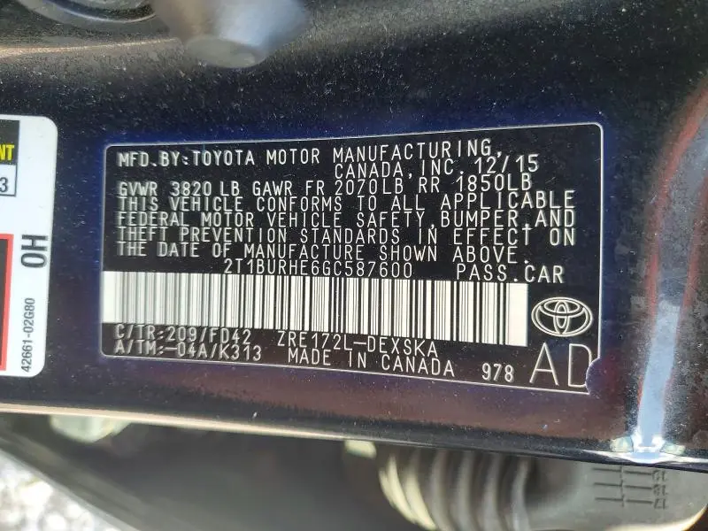 2016 TOYOTA COROLLA S PLUS  