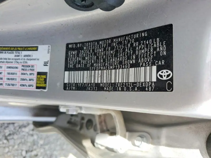 2021 TOYOTA COROLLA L  