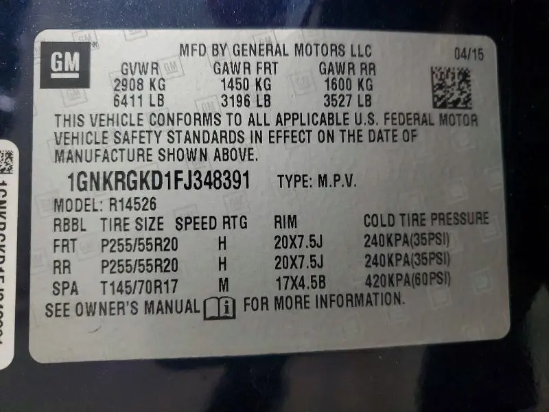 2015 CHEVROLET TRAVERSE LT  