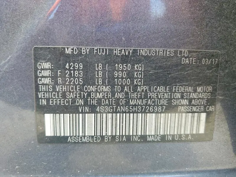 2017 SUBARU IMPREZA LIMITED  