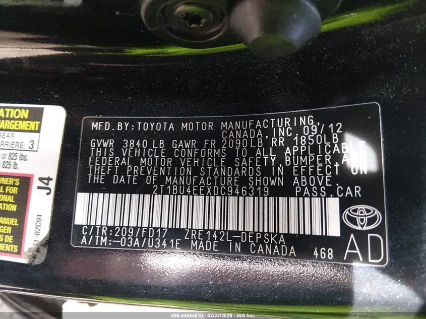 2013 TOYOTA COROLLA S