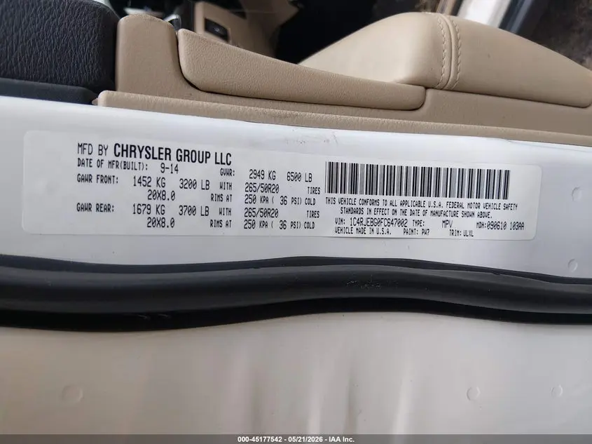 2015 JEEP GRAND CHEROKEE LIMITED
