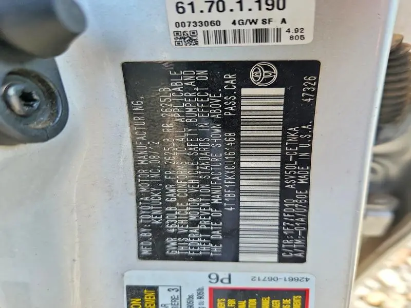 2012 TOYOTA CAMRY LE  