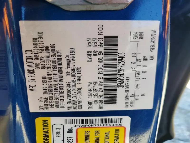 2017 FORD FUSION SE  