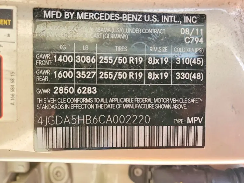 2012 MERCEDES-BENZ ML 350 4MATIC  