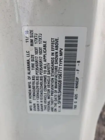 2016 HONDA ODYSSEY EXL
