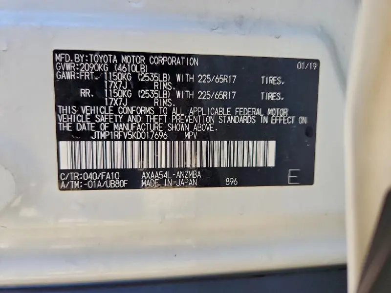 2019 TOYOTA RAV4 XLE  