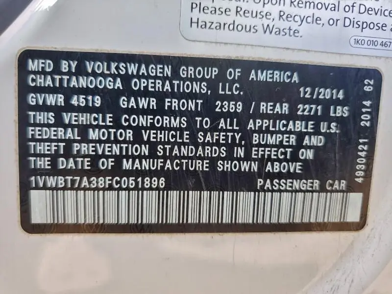 2015 VOLKSWAGEN PASSAT SE  