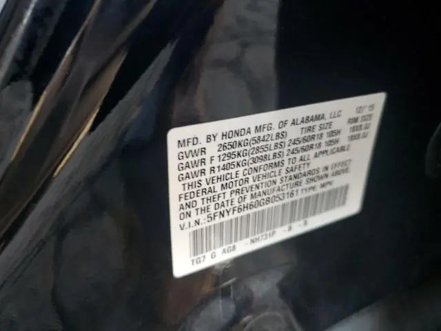 2016 HONDA PILOT EXL  