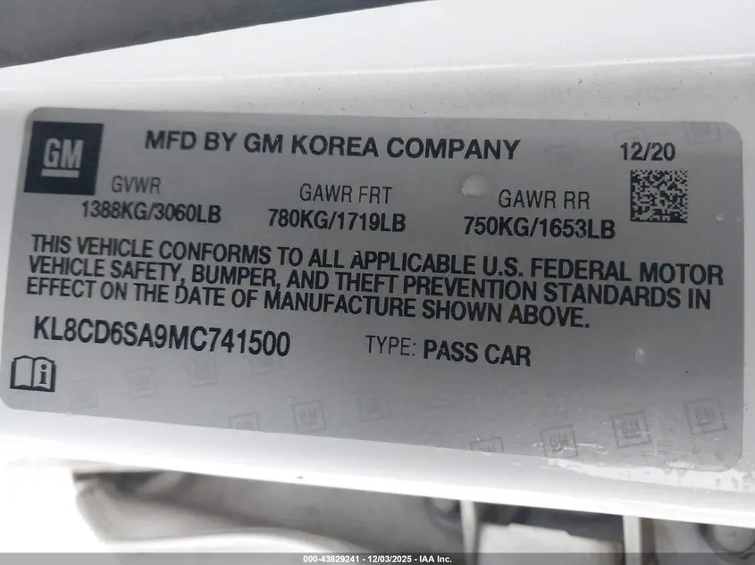 2021 CHEVROLET SPARK FWD 1LT AUTOMATIC