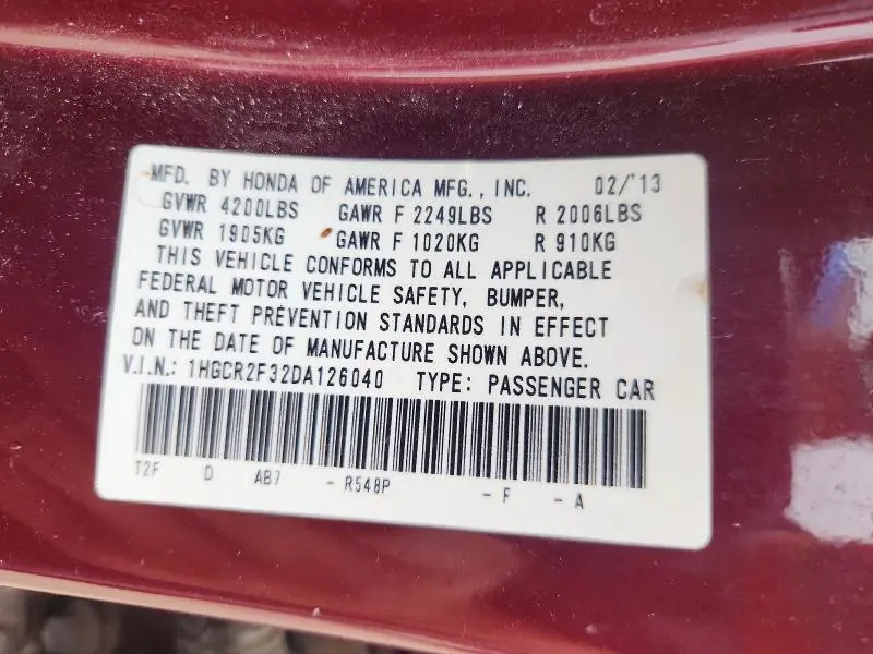 2013 HONDA ACCORD LX  